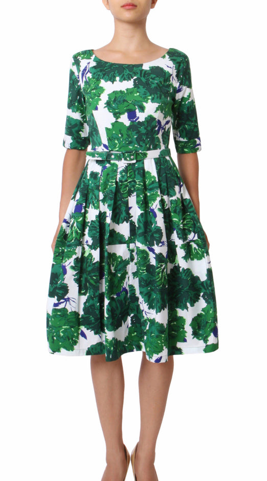 1/2 Sleeve | Cyprus Bloom | White Pine Green | Front-1 | Dress By Samantha Sung