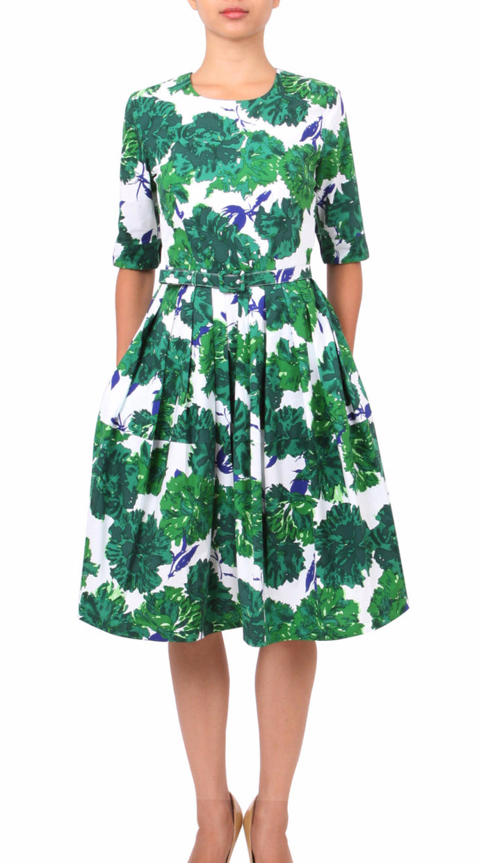 Sleeveless | Cyprus Bloom | White Pine Green | Front | Dress By Samantha Sung