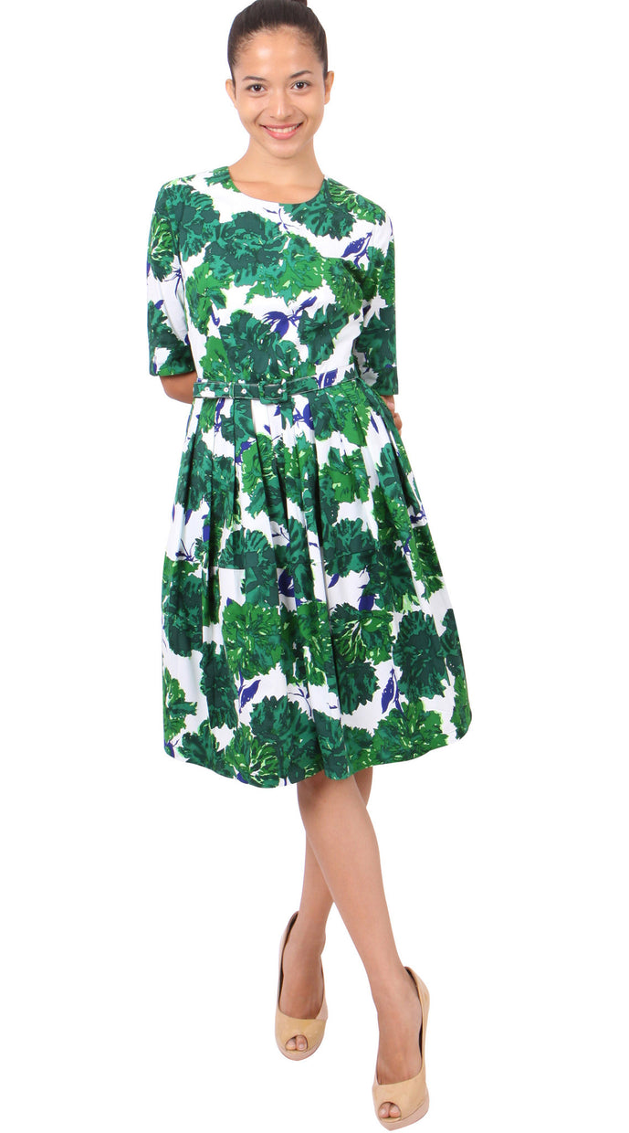 Sleeveless | Cyprus Bloom | White Pine Green | Front-1 | Dress By Samantha Sung