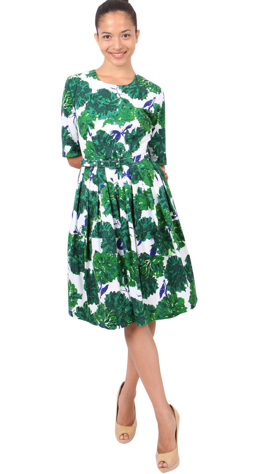 Sleeveless | Cyprus Bloom | White Pine Green | Front-1 | Dress By Samantha Sung