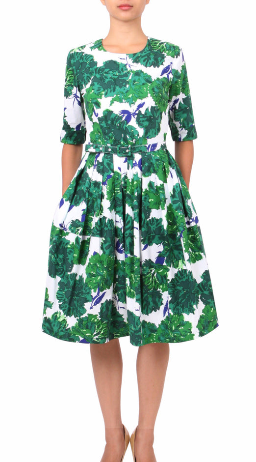Sleeveless | Cyprus Bloom | White Pine Green | Front-1 | Dress By Samantha Sung