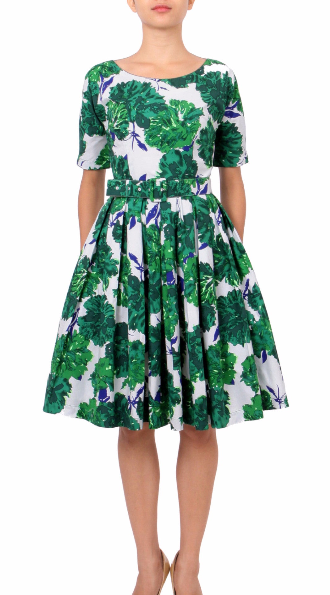 1/2 Sleeve | Cyprus Bloom | White Pine Green | Front | Dress By Samantha Sung
