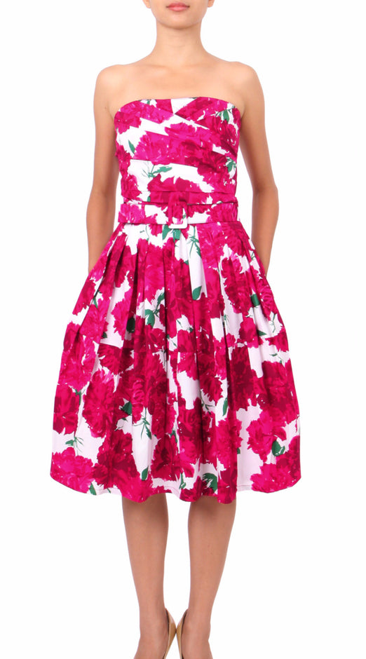 Strapless | Cyprus Bloom | White Pink | Front-1 | Dress By Samantha Sung