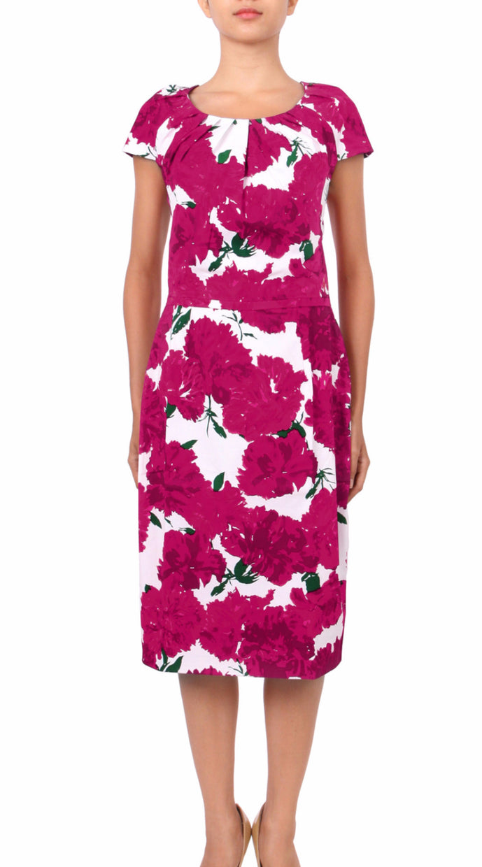 Cap Sleeve | Cyprus Bloom | White Pink | Front | Dress By Samantha Sung