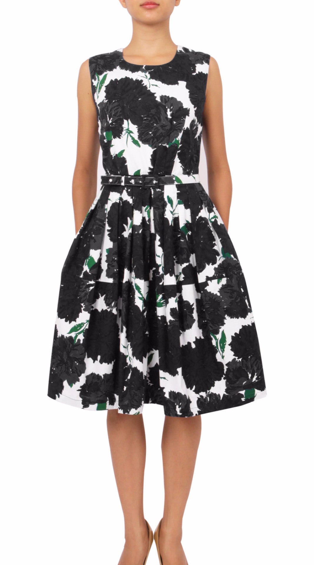 Sleeveless | Cyprus Bloom | White Black | Front | Dress By Samantha Sung