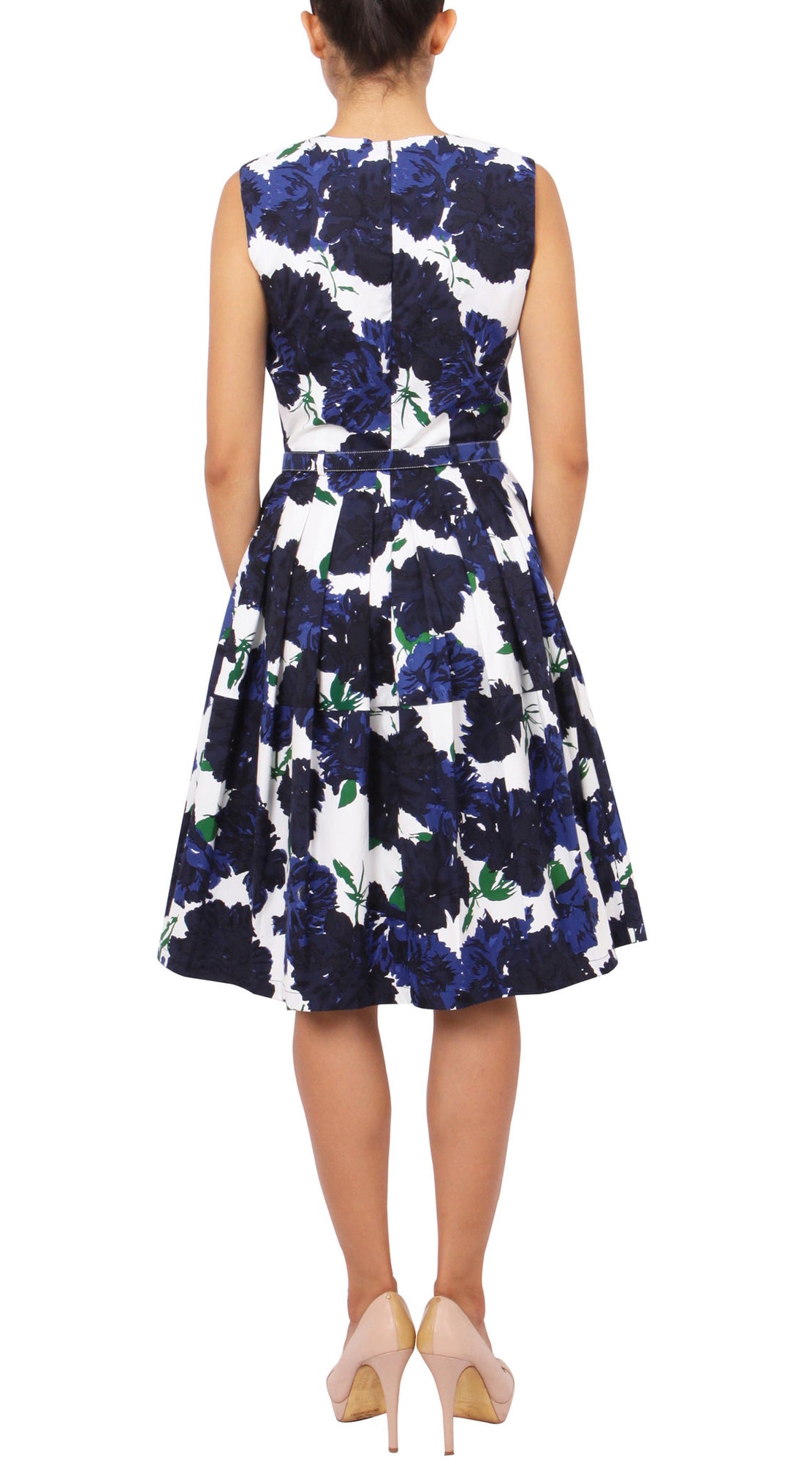 Sleeveless | Cyprus Bloom | White Indigo | Back | Dress By Samantha Sung