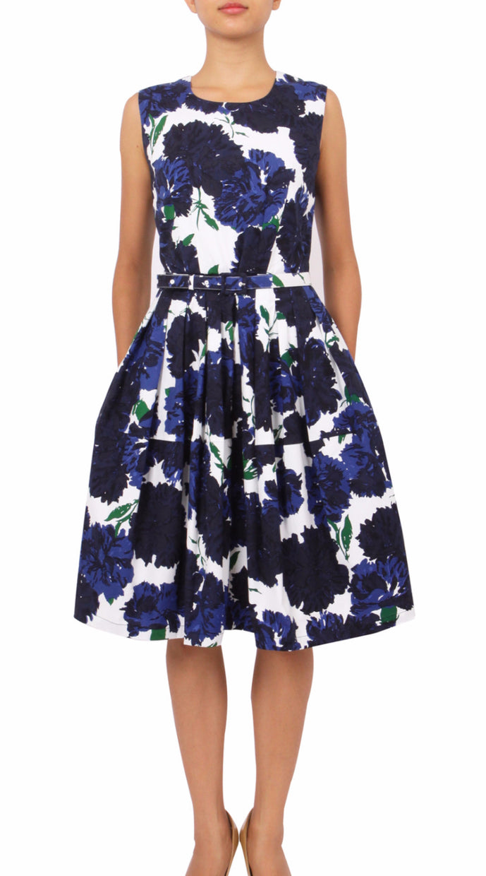 Sleeveless | Cyprus Bloom | White Indigo | Front | Dress By Samantha Sung