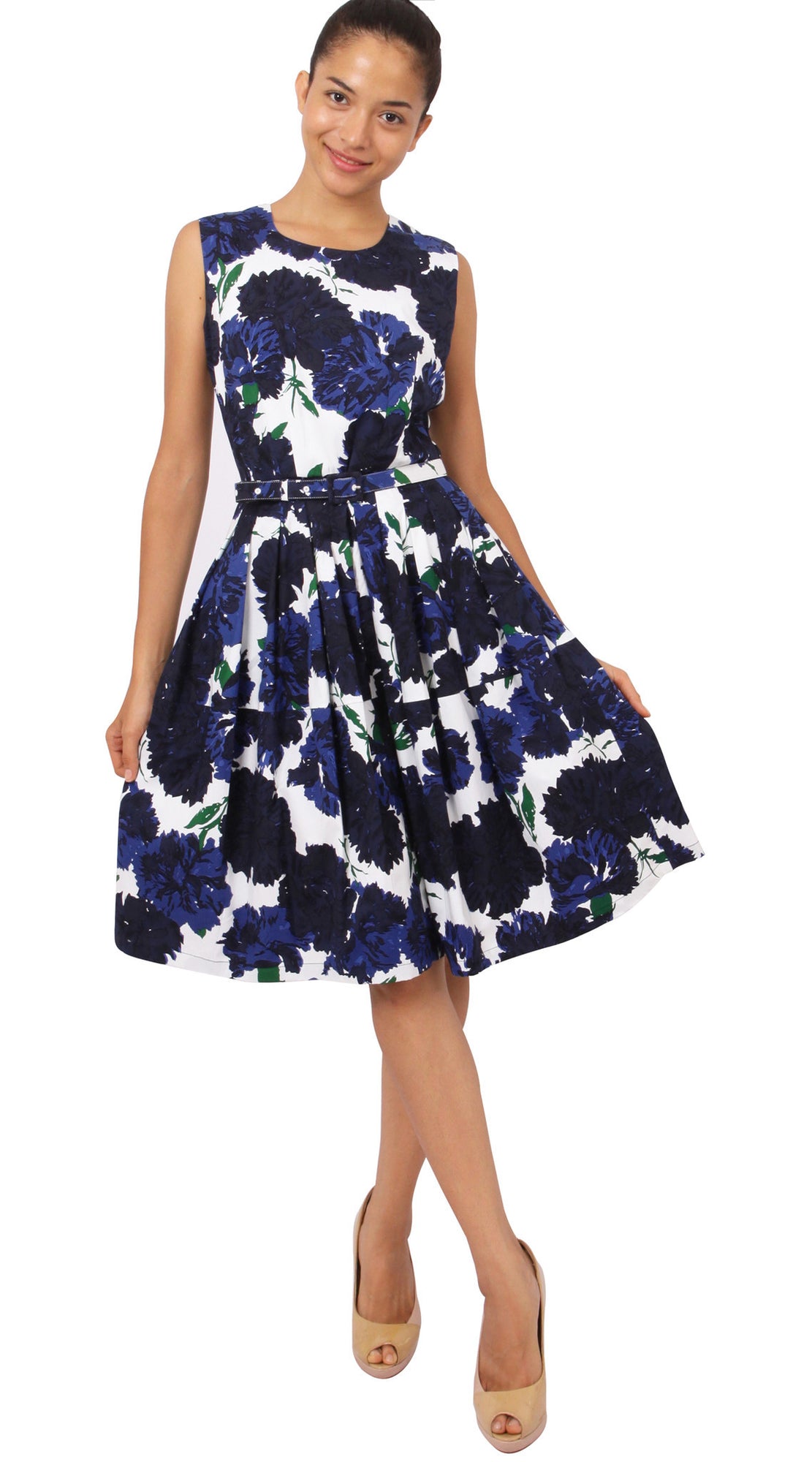 Sleeveless | Cyprus Bloom | White Indigo | Front-1 | Dress By Samantha Sung