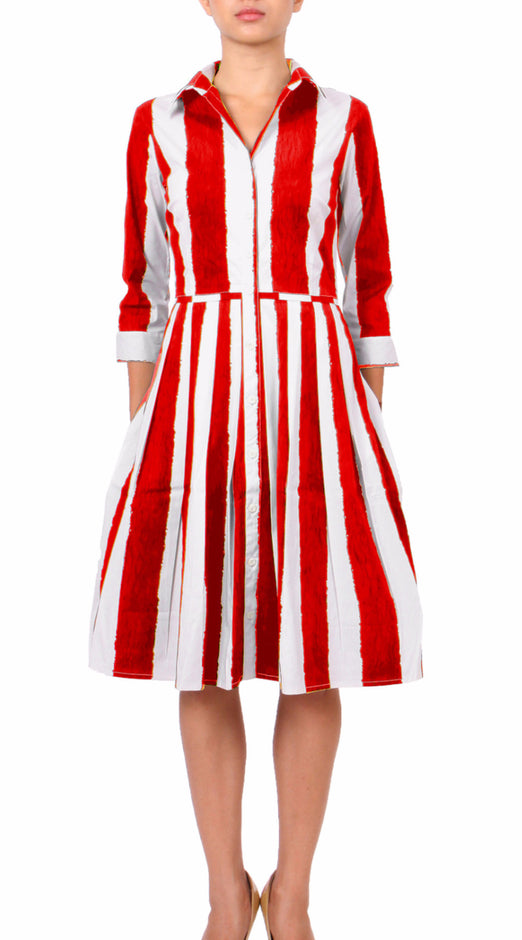 3/4 Sleeve | Dali Stripe | White Indigo | Front-1 | Dress By Samantha Sung