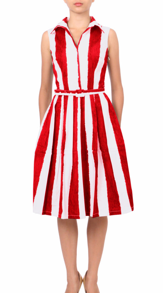 Sleeveless | Dali Stripe | White Indigo | Front-1 | Shirt Dress By Samantha Sung