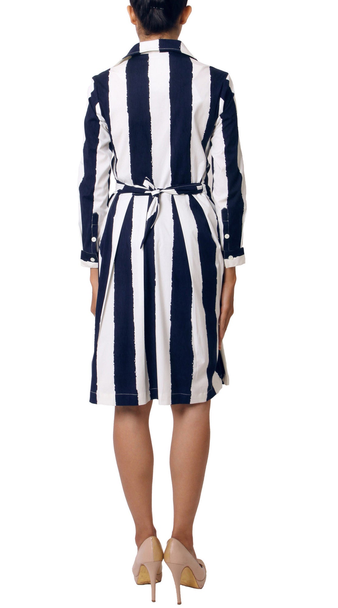 Long Sleeve | Dali Stripe | White Indigo | Back | Shirt Dress By Samantha Sung