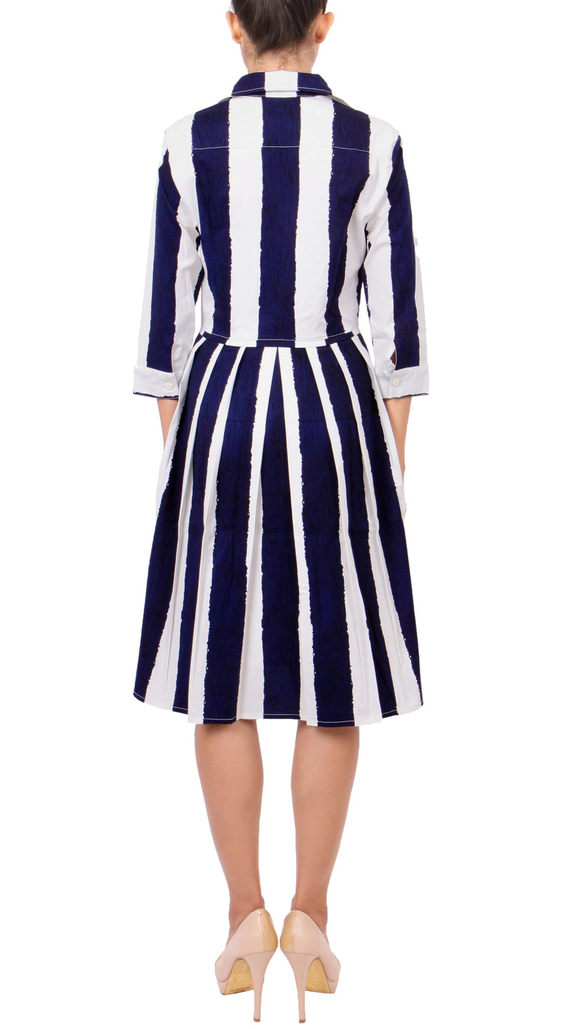 3/4 Sleeve | Dali Stripe | White Indigo | Back | Dress By Samantha Sung