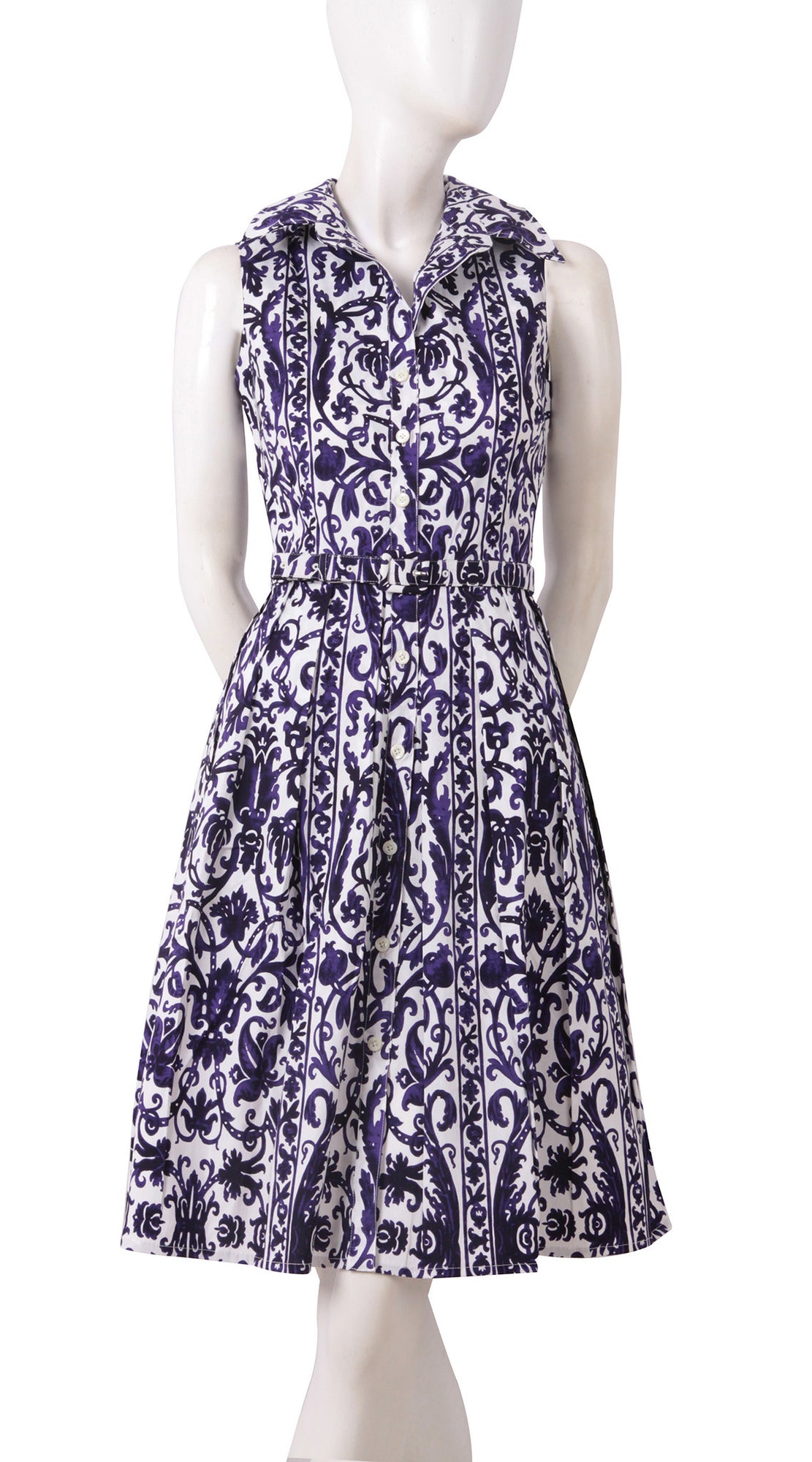 Sleeveless | Dauphine | White Lilac | Front | Shirt Dress By Samantha Sung
