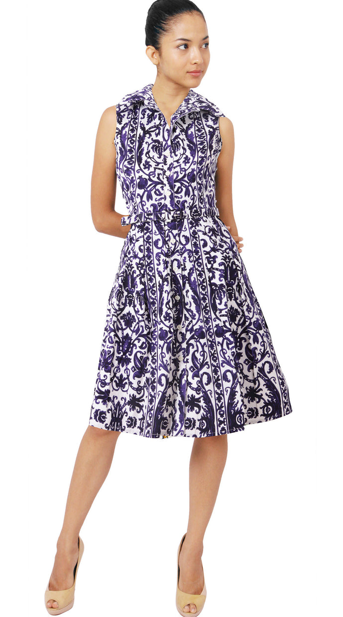 Sleeveless | Dauphine | White Lilac | Front | Shirt Dress By Samantha Sung