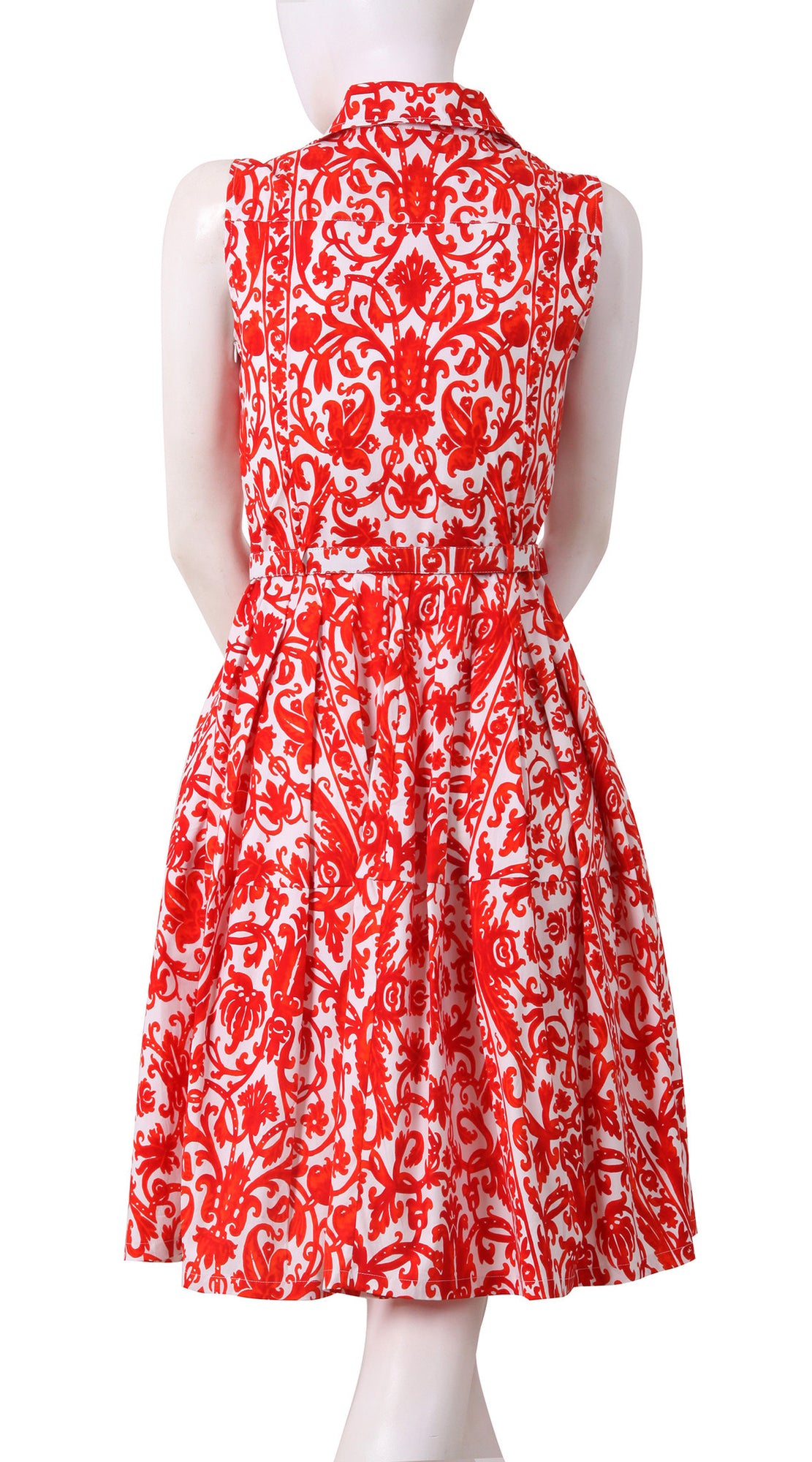 Sleeveless | Dauphine | White Scarlet Red | Back | Shirt Dress By Samantha Sung