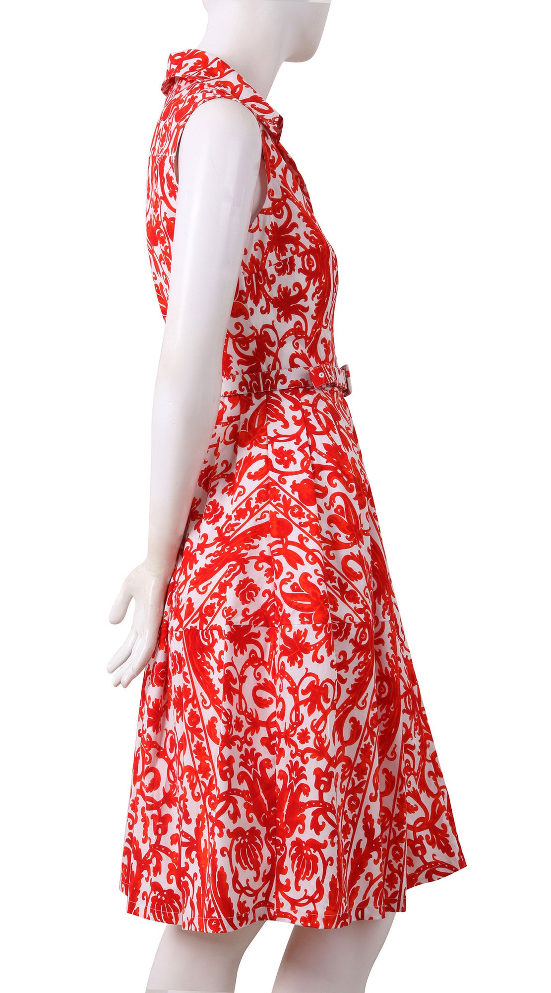 Sleeveless | Dauphine | White Scarlet Red | Right | Shirt Dress By Samantha Sung