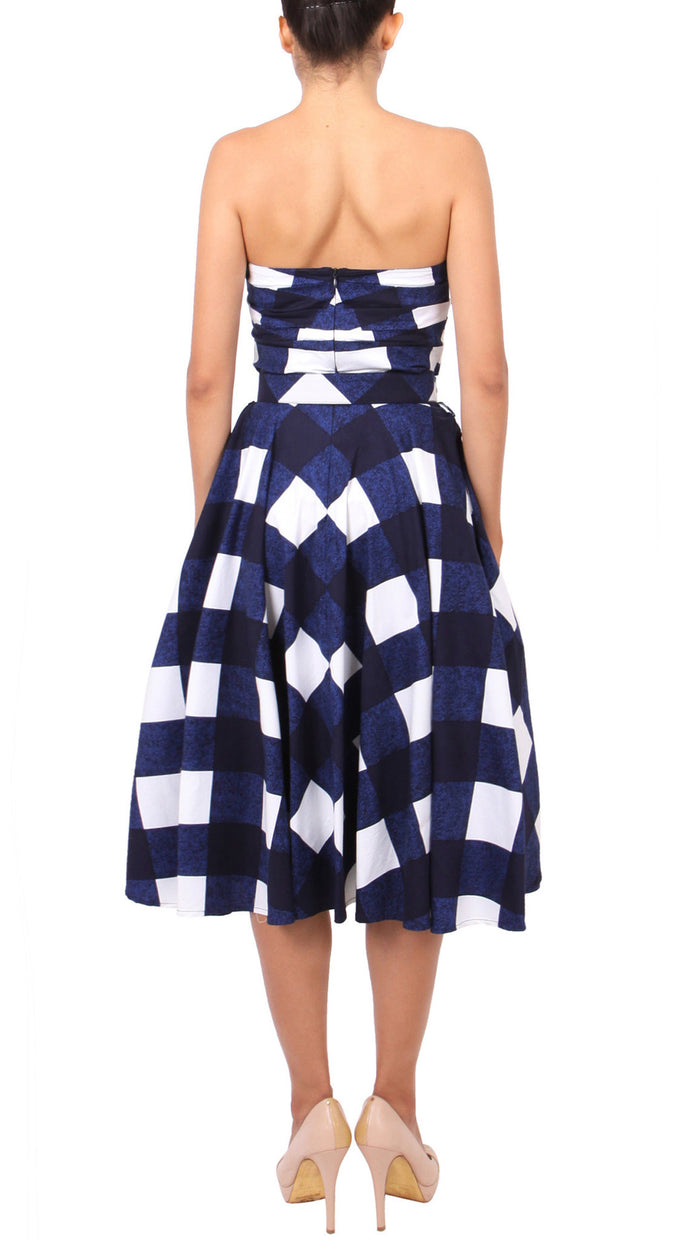 Strapless | Stella Check | White indigo | Back | Dress By Samantha Sung