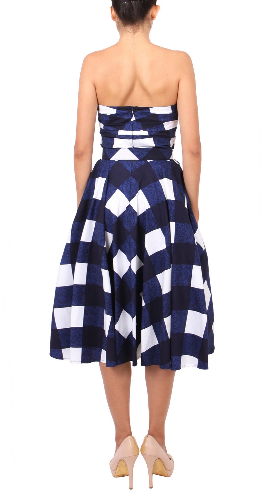 Strapless | Stella Check | White indigo | Back | Dress By Samantha Sung