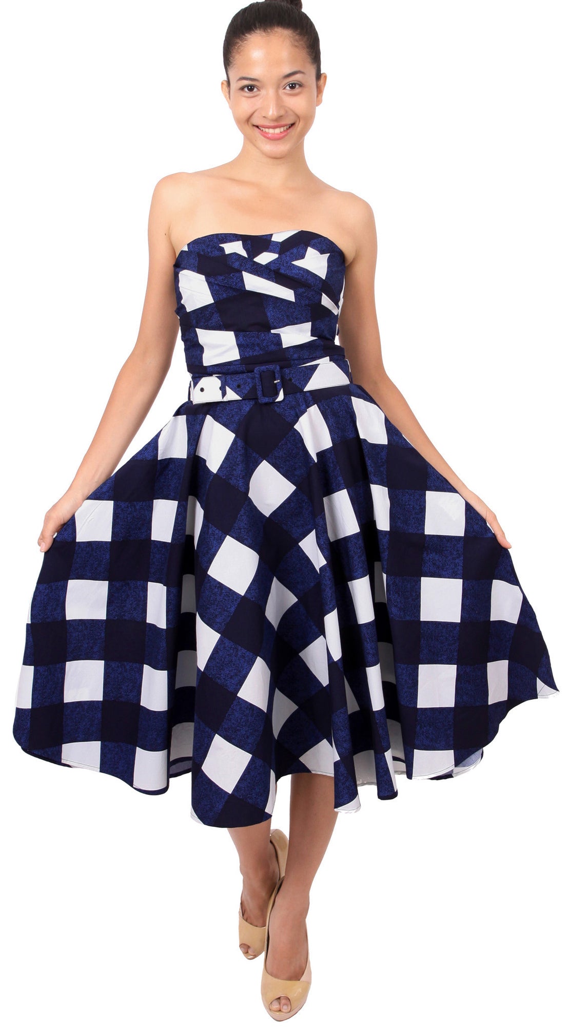 Strapless | Stella Check | White indigo | Front-1 | Dress By Samantha Sung