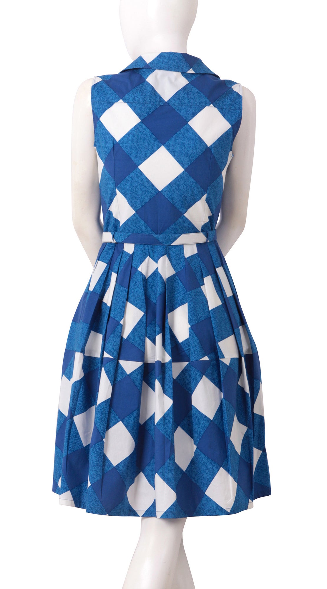 Sleeveless | Stella Check | White Sea Blue | Back | Shirt Dress By Samantha Sung