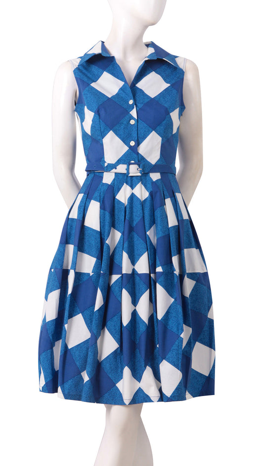 Sleeveless | Stella Check | White Indigo | Front | Shirt Dress By Samantha Sung