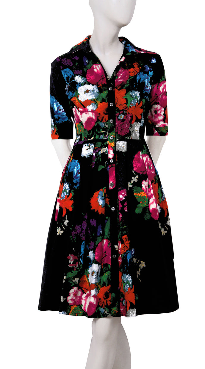 1/2 Sleeve | Dutch Master | Black Rose | Front | Shirt Dress By Samantha Sung