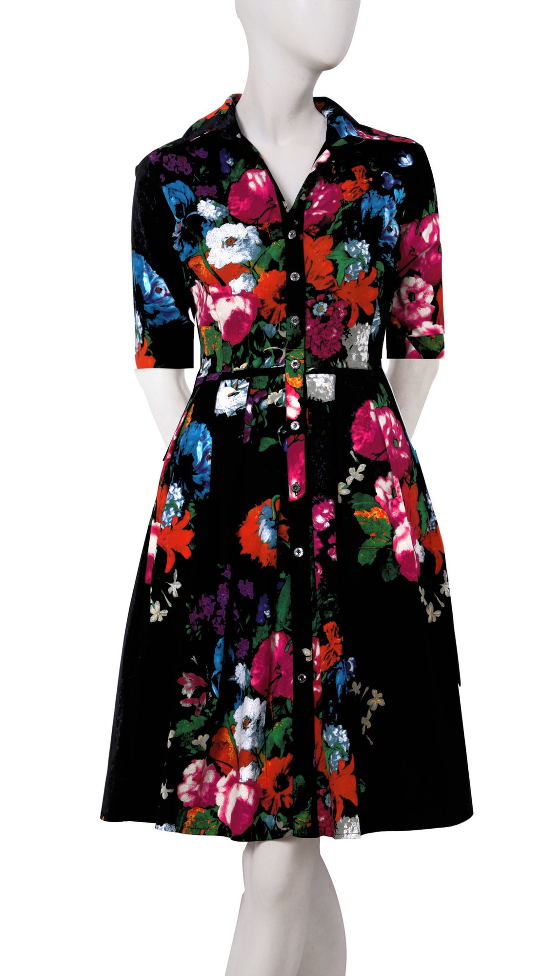 1/2 Sleeve | Dutch Master | Black Rose | Front | Shirt Dress By Samantha Sung