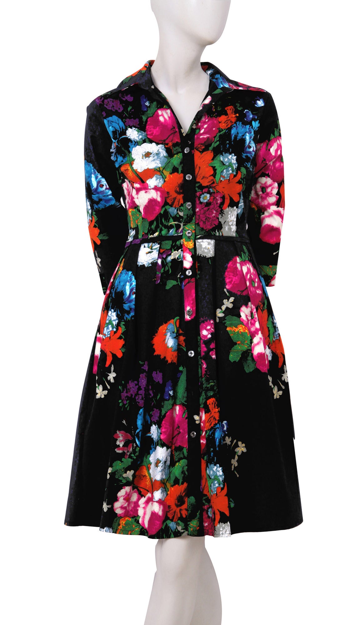 3/4 Sleeve | Dutch Master | Black Rose | Front | Shirt Dress By Samantha Sung