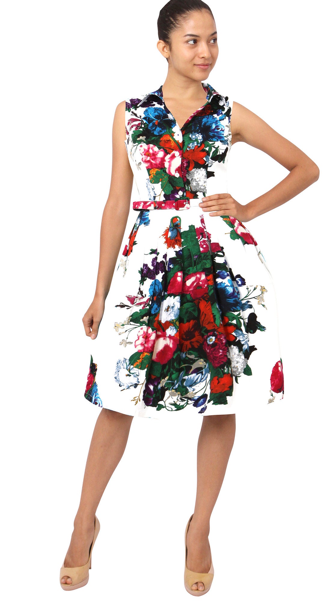 Sleeveless | Dutch Master | White Rose | Front | Shirt Dress By Samantha Sung