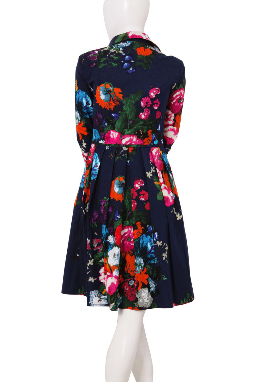 3/4 Sleeve | Dutch Master | Midnight Blue Rose | Back | Shirt Dress By Samantha Sung