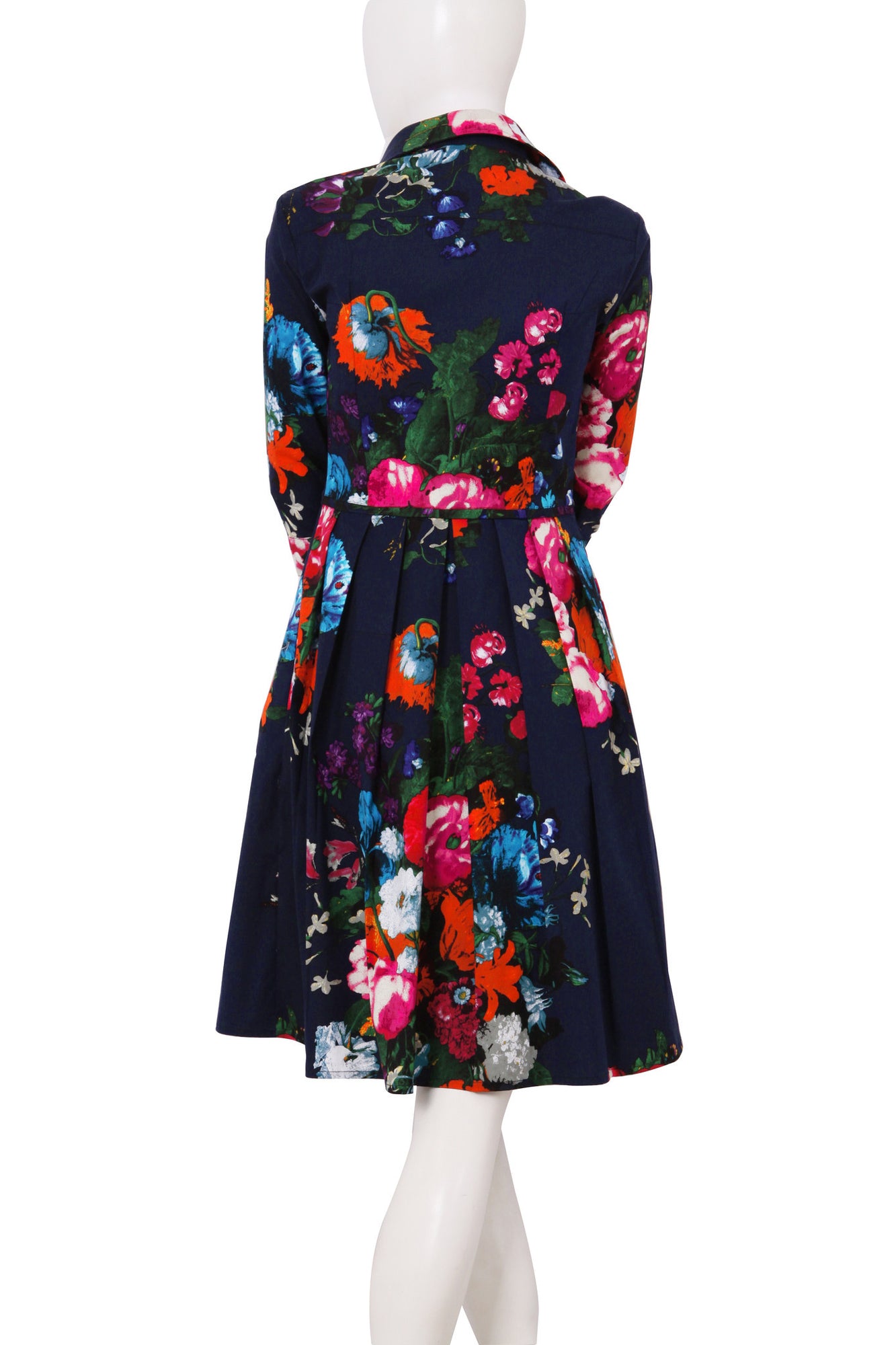 3/4 Sleeve | Dutch Master | Midnight Blue Rose | Back | Shirt Dress By Samantha Sung