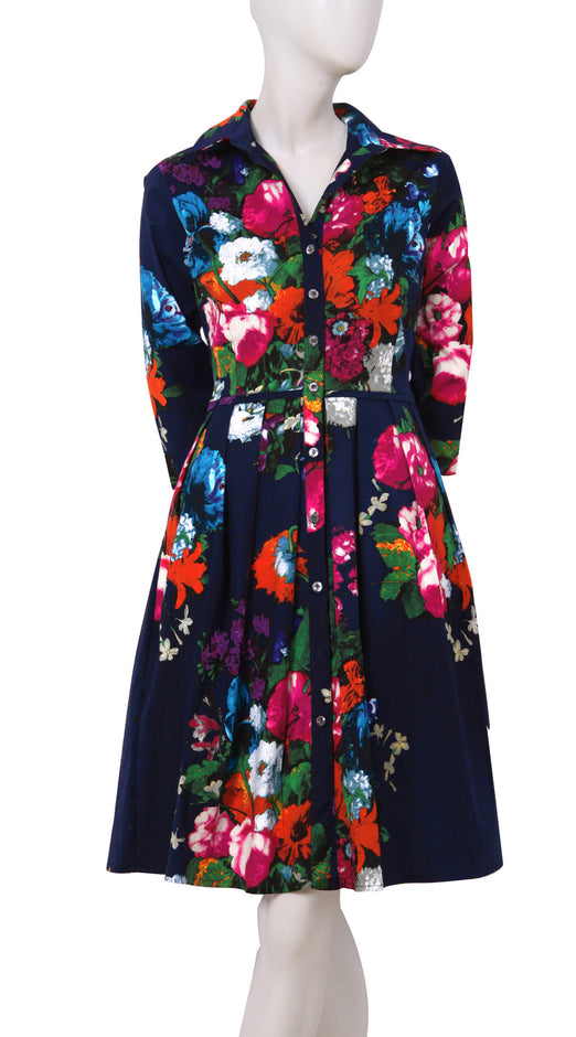 3/4 Sleeve | Dutch Master | Black Rose | Front | Shirt Dress By Samantha Sung