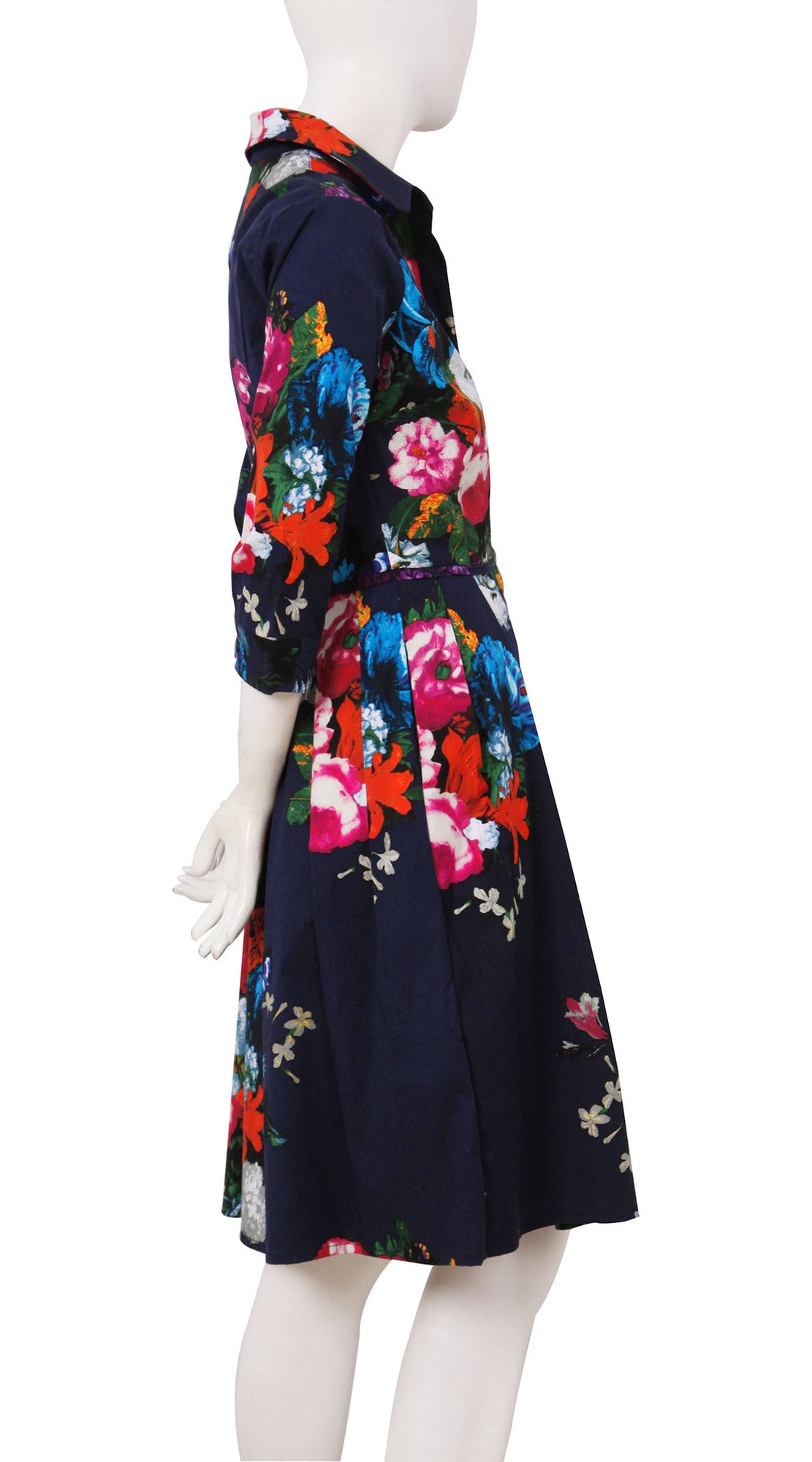 3/4 Sleeve | Dutch Master | Midnight Blue Rose | Right | Shirt Dress By Samantha Sung