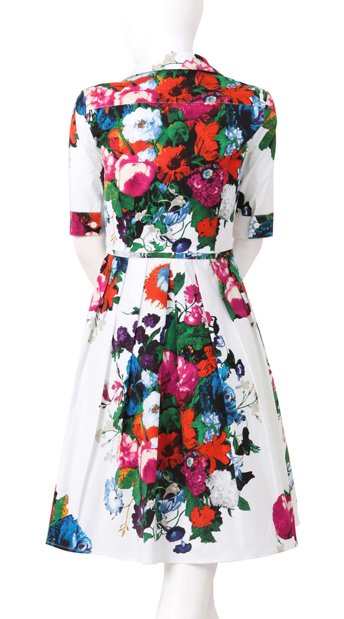 1/2 Sleeve | Dutch Master | White Rose | Back | Shirt Dress By Samantha Sung