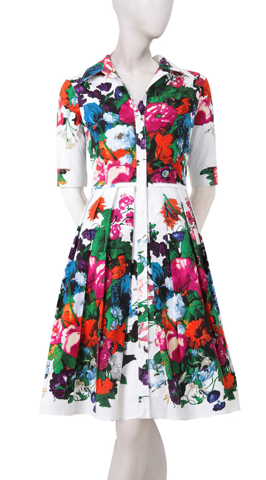 1/2 Sleeve | Dutch Master | White Rose | Front | Shirt Dress By Samantha Sung