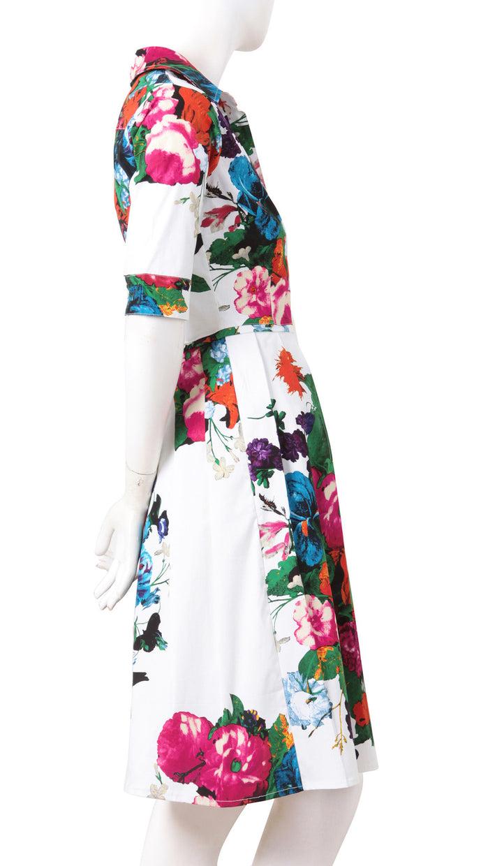 1/2 Sleeve | Dutch Master | White Rose | Right | Shirt Dress By Samantha Sung