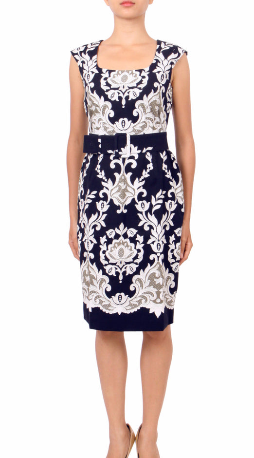 Cap Sleeve | English Macrame | Indigo Ivory | Front-1 | Dress By Samantha Sung