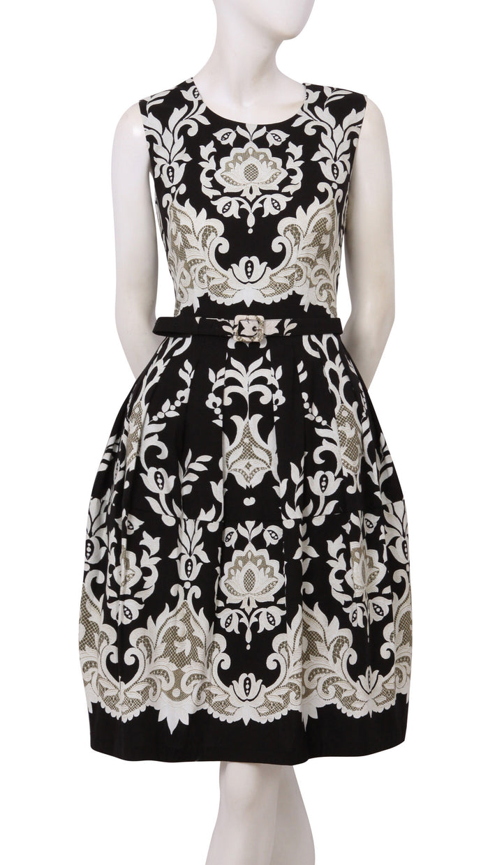 Sleeveless | English Macrame | Black Ivory | Front | Dress By Samantha Sung