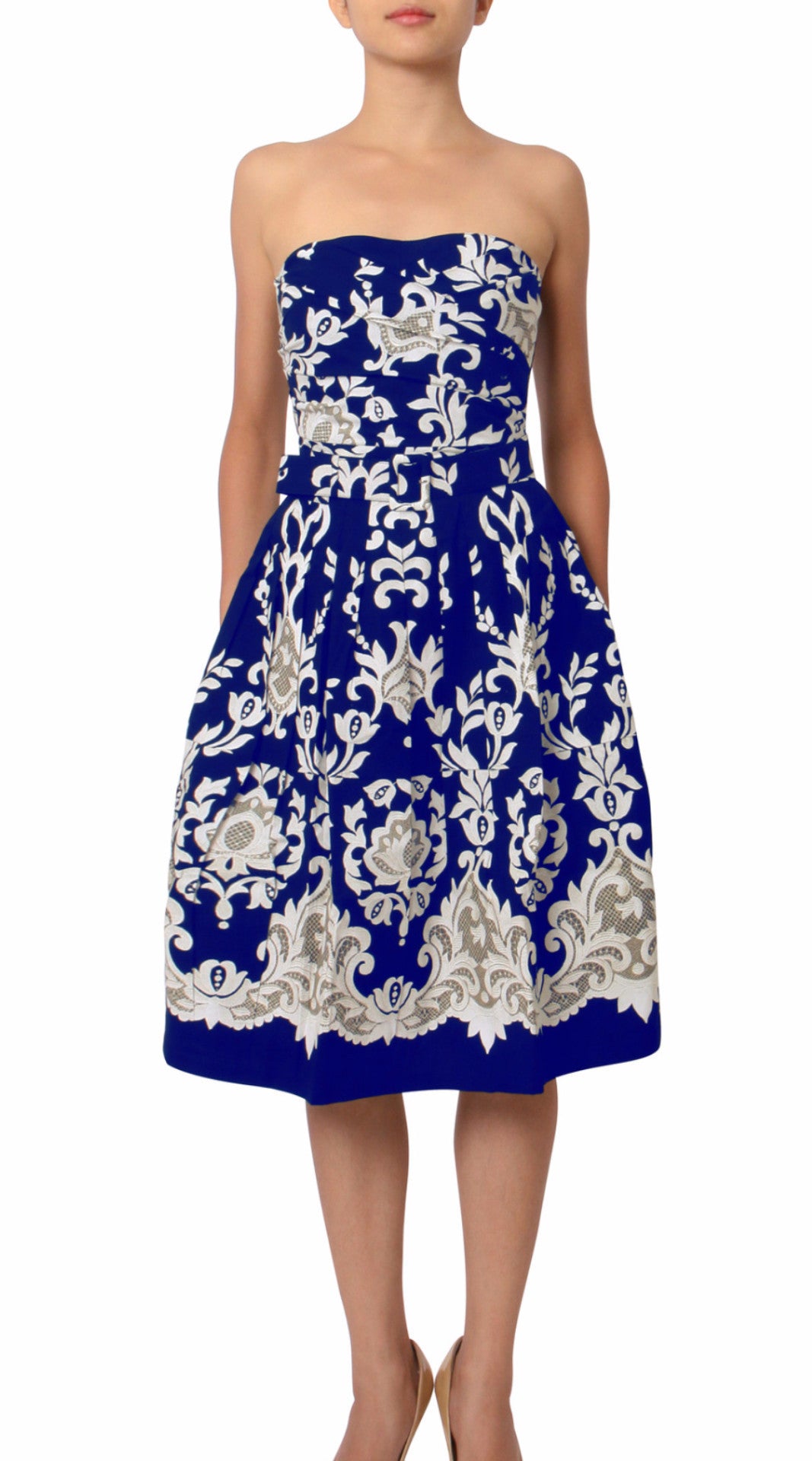 Strapless | English Macrame | Cobalt Blue Ivory | Front | Dress By Samantha Sung