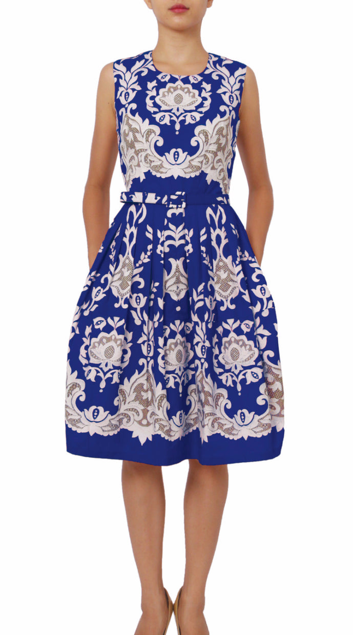 Sleeveless | English Macrame | Cobalt Blue Ivory | Front | Dress By Samantha Sung