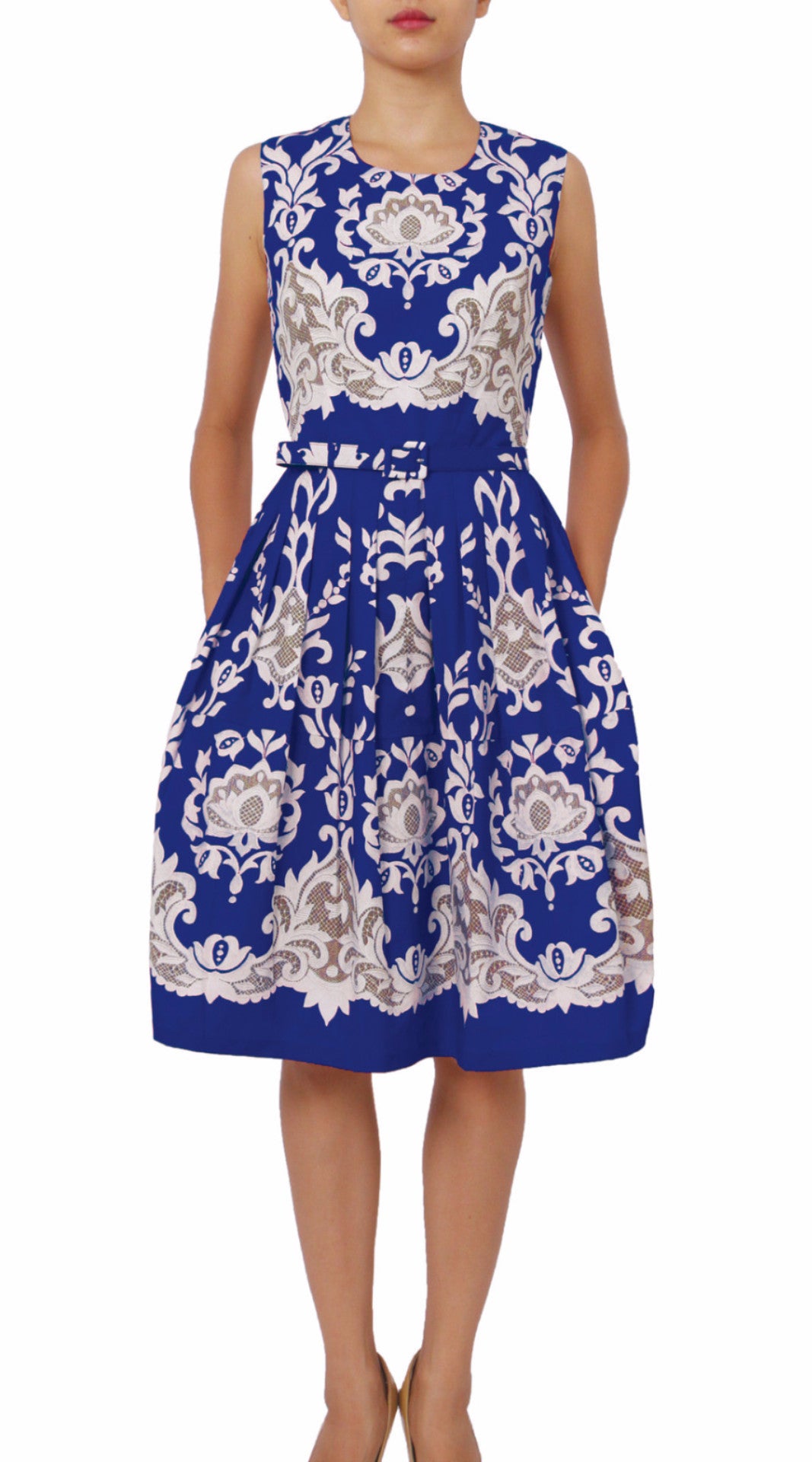 Sleeveless | English Macrame | Cobalt Blue Ivory | Front | Dress By Samantha Sung