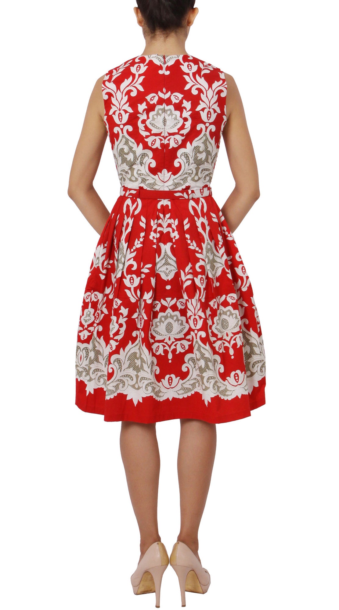Sleeveless | English Macrame | Indian Red Ivory | Back | Dress By Samantha Sung