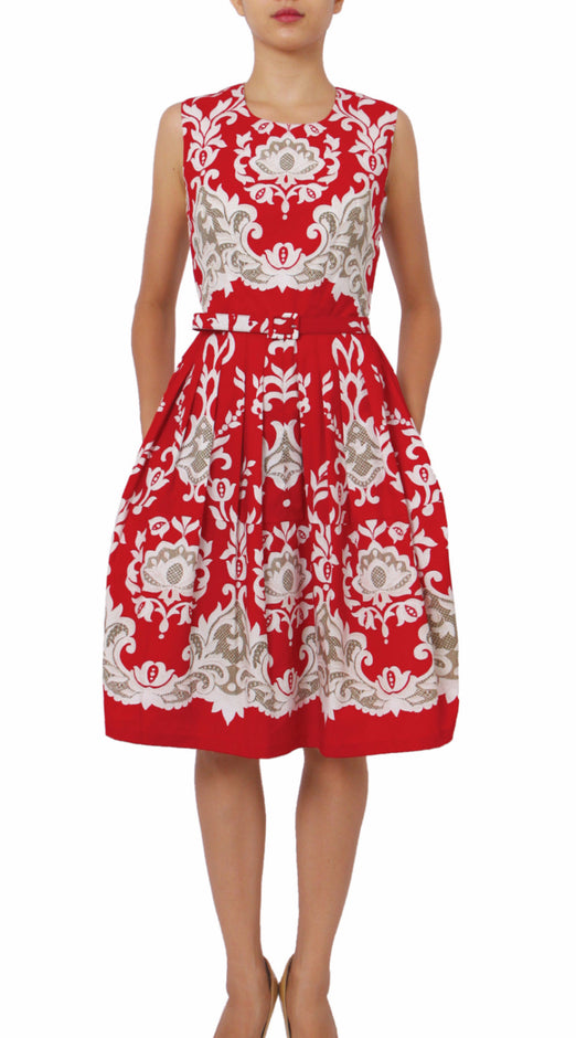 Sleeveless | English Macrame | Indian Red Ivory | Front-1 | Dress By Samantha Sung