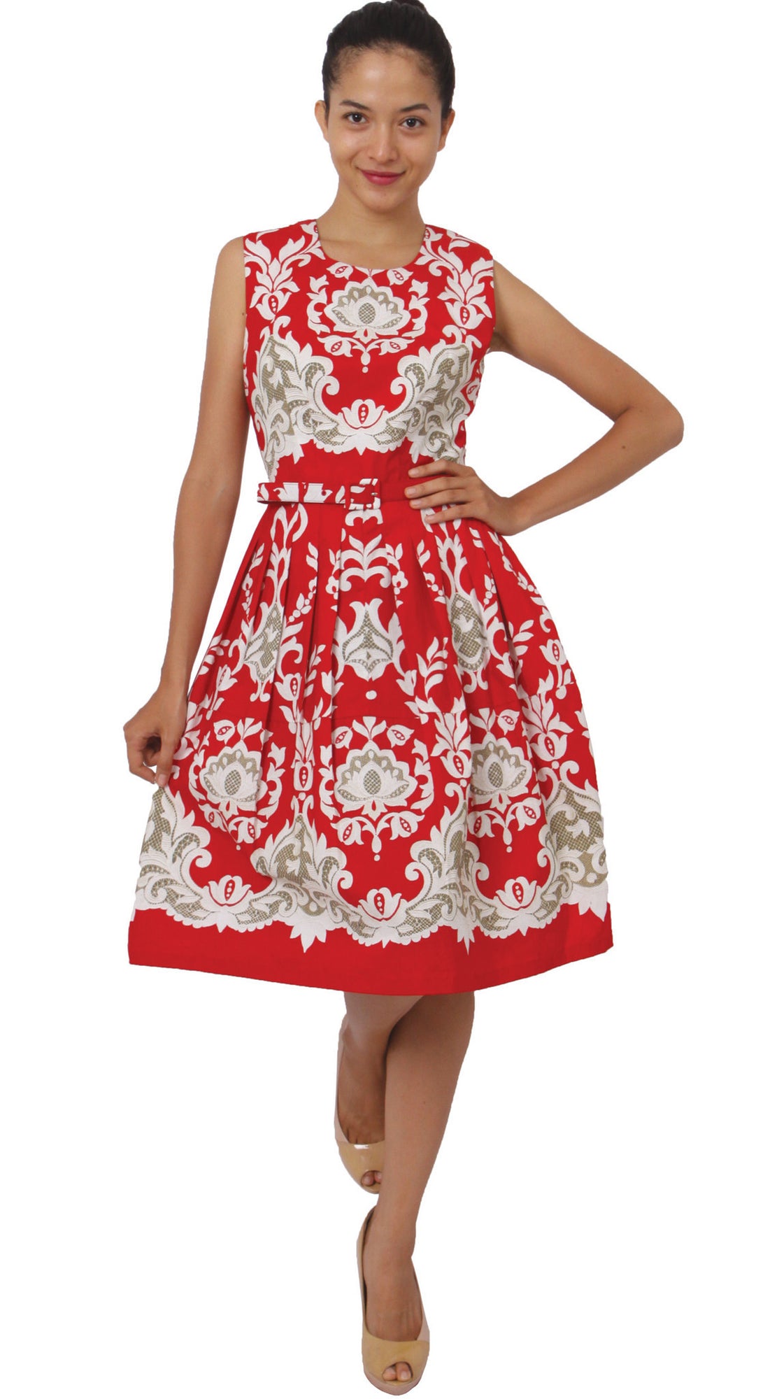 Sleeveless | English Macrame | Indian Red Ivory | Front-1 | Dress By Samantha Sung