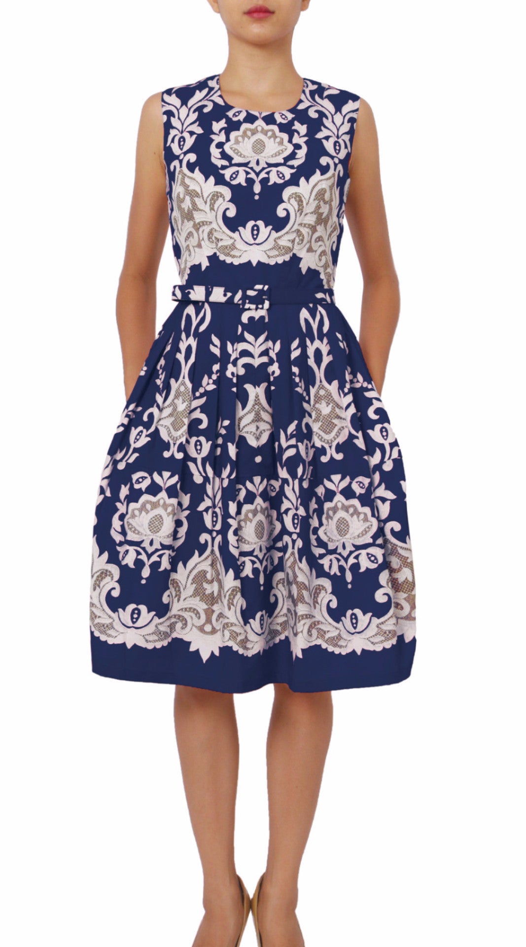 Sleeveless | English Macrame | Indigo Ivory | Front | Dress By Samantha Sung