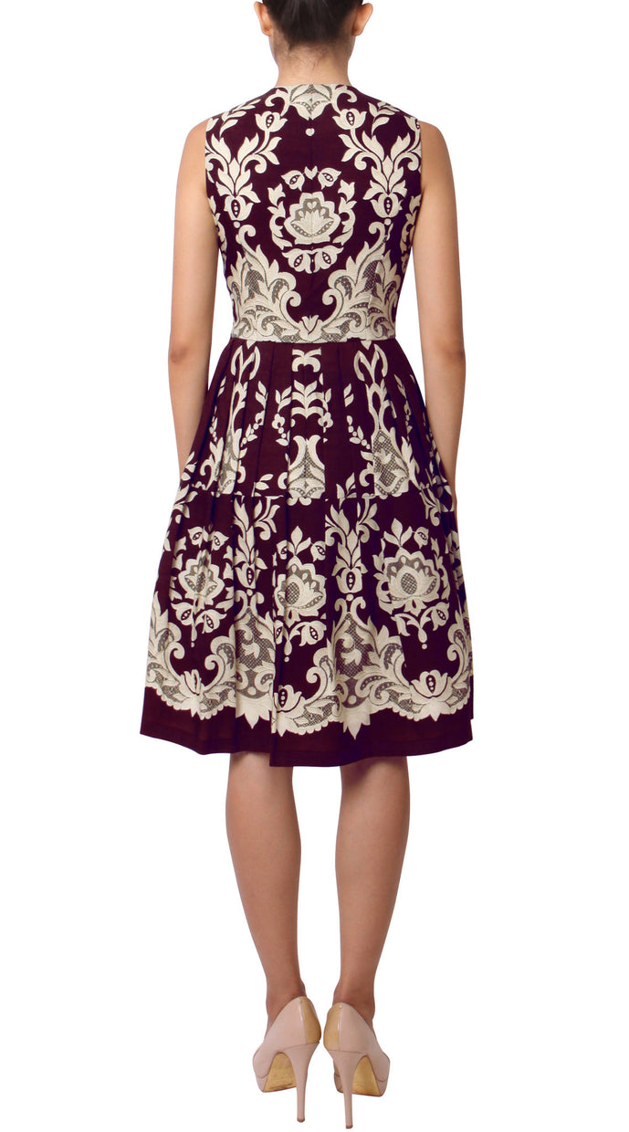 Sleeveless | English Macrame | Burgundy Ivory | Back | Dress By Samantha Sung
