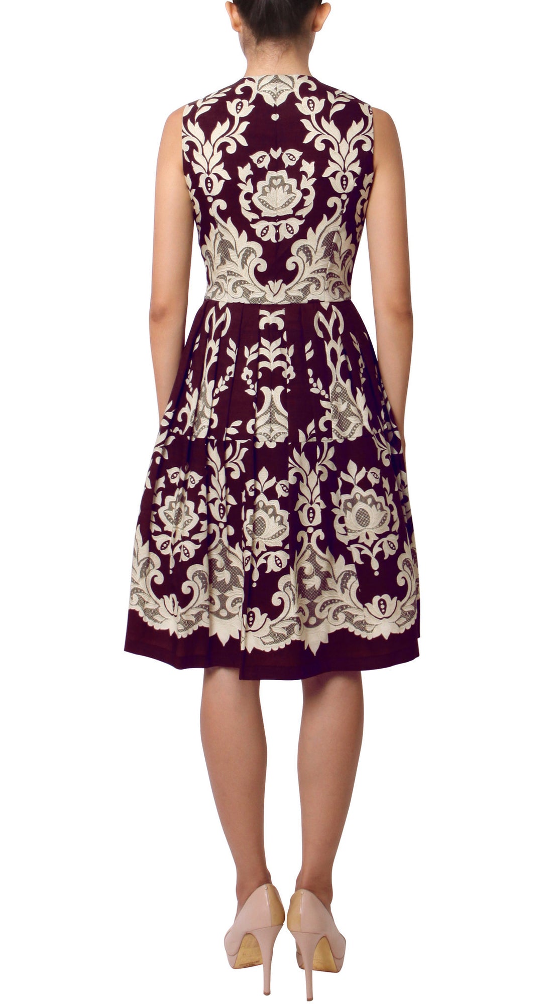 Sleeveless | English Macrame | Burgundy Ivory | Back | Dress By Samantha Sung