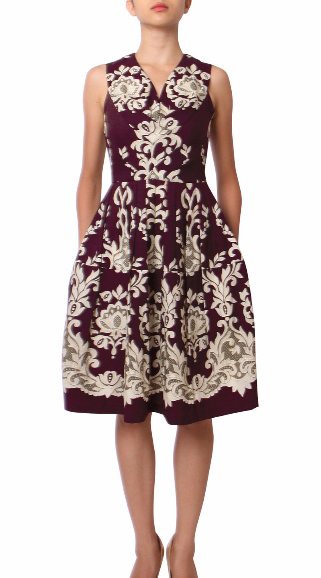 Sleeveless | English Macrame | Burgundy Ivory | Front | Dress By Samantha Sung