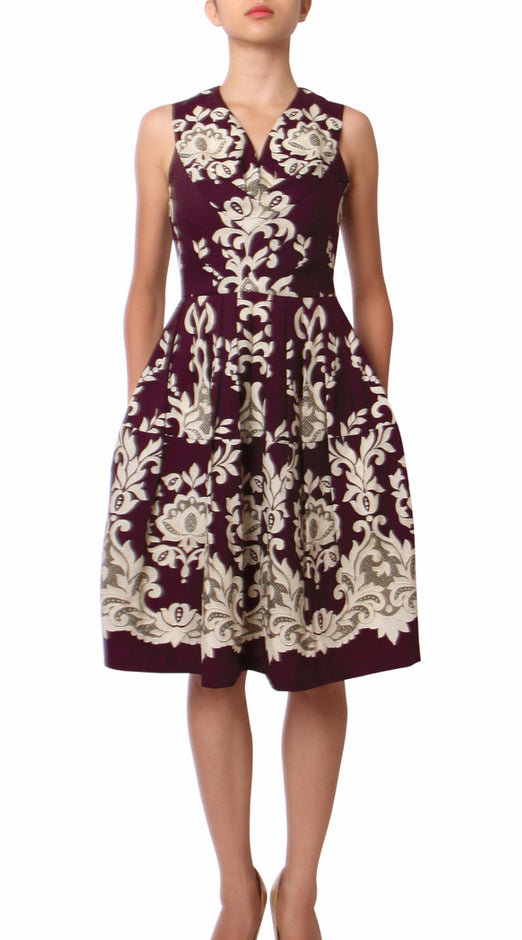 Sleeveless | English Macrame | Burgundy Ivory | Front-1 | Dress By Samantha Sung