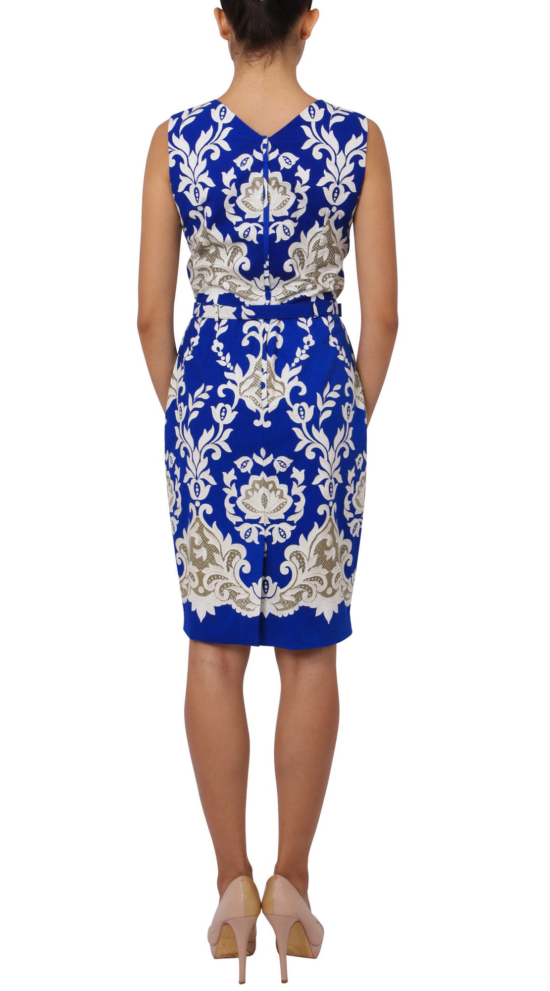 Sleeveless | English Macrame | Cobalt Blue Ivory | Back | Dress By Samantha Sung